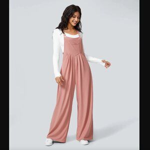 Halara Adjustable Strap Button Multiple Pockets Waffle Casual Overalls Rose Tan